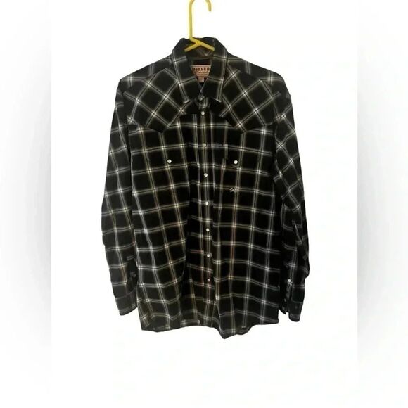 Miller ranch plaid western pearl snap size large black and white - Picture 1 of 5